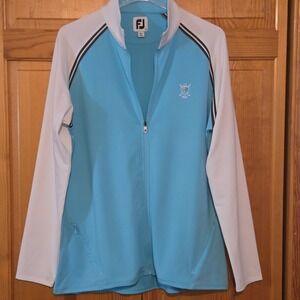 FJ FootJoy Womens Golf Full Zip Jacket Light Blue White Sz L $103
